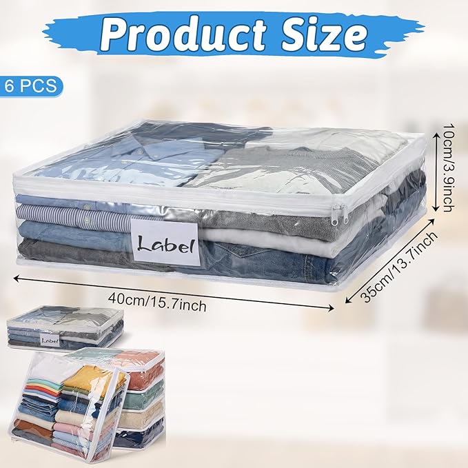 6 Pcs Clear Zippered Storage Bags, Plastic Sweater Storage Bags - Image 2