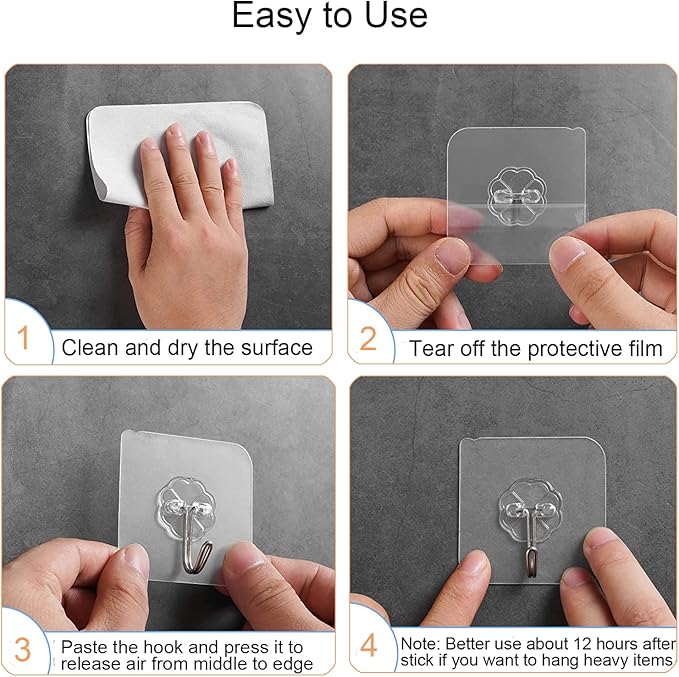 Adove Adhesive Hooks for Hanging, Heavy Duty Wall Hooks 20 Pack, Removable - Image 5