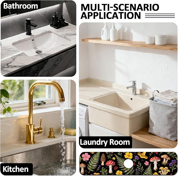 2 Pcs Kitchen Sink Splash Guard Faucet Mats Colorful Mushrooms and Flowers - Image 7