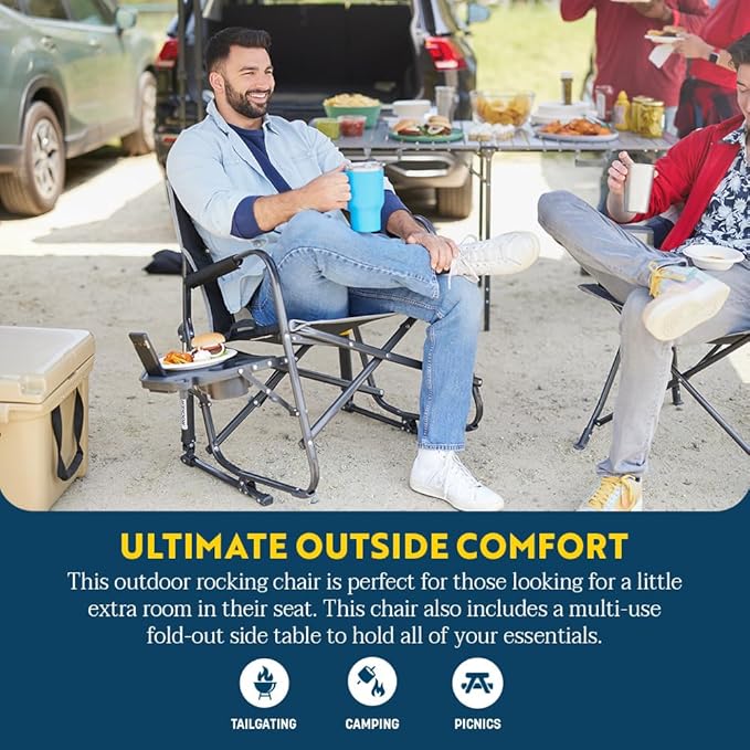 GCI OUTDOOR Freestyle Rocker XL with Side Table Camping Chair | Portable Folding Rocking Chair with Solid, Durable Armrests, Drink Holder & Comfortable Backrest — Red - Image 4