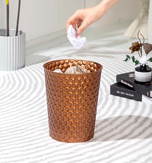 Small Metal Trash Can Wastebasket, Decorative Honeycomb Garbage Can Waste Basket - Image 2