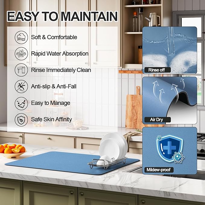 Dish Drying Mat for Kitchen Counter | Coffee Bar Mat for Countertops | Heat - Image 3