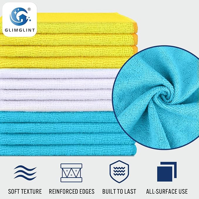 GLIMGLINT Microfiber Cleaning Cloth, 12PK Reusable Cleaning Rags, Highly - Image 3