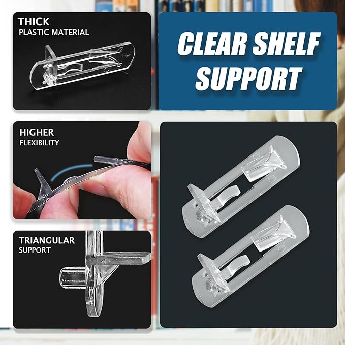 Biaungdo 12 Pcs Plastic Locking Shelf Support Pegs, 6.9mm Clear Cabinet Shelf - Image 4