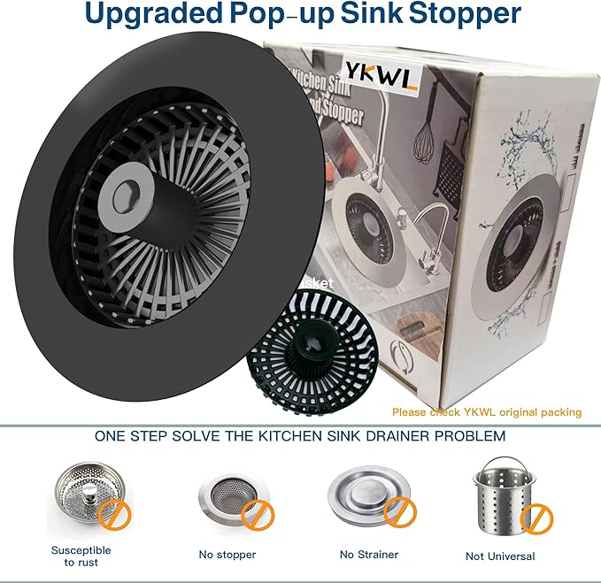 Kitchen Sink Drain Strainer 3 in 1, 304 Stainless Steel Pop Up Sink Stopper - Image 2