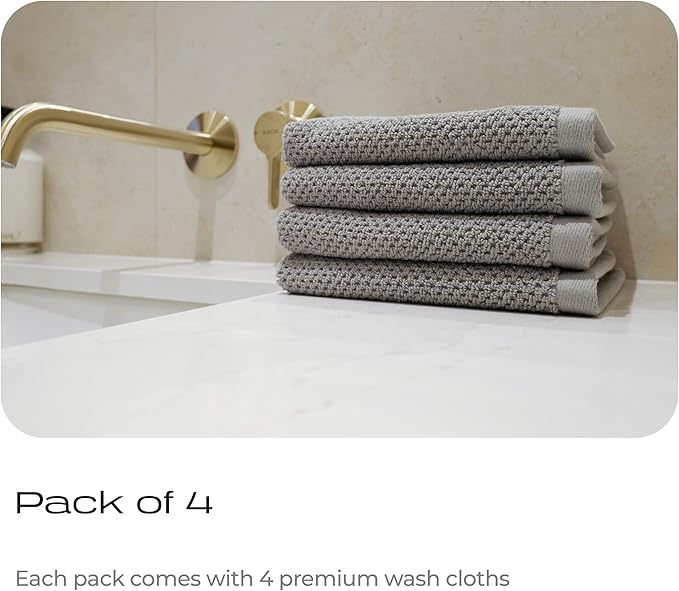 Luxury Silver-Infused Gray Washcloths 4-Pack, 12.9"x12.9" - Image 7