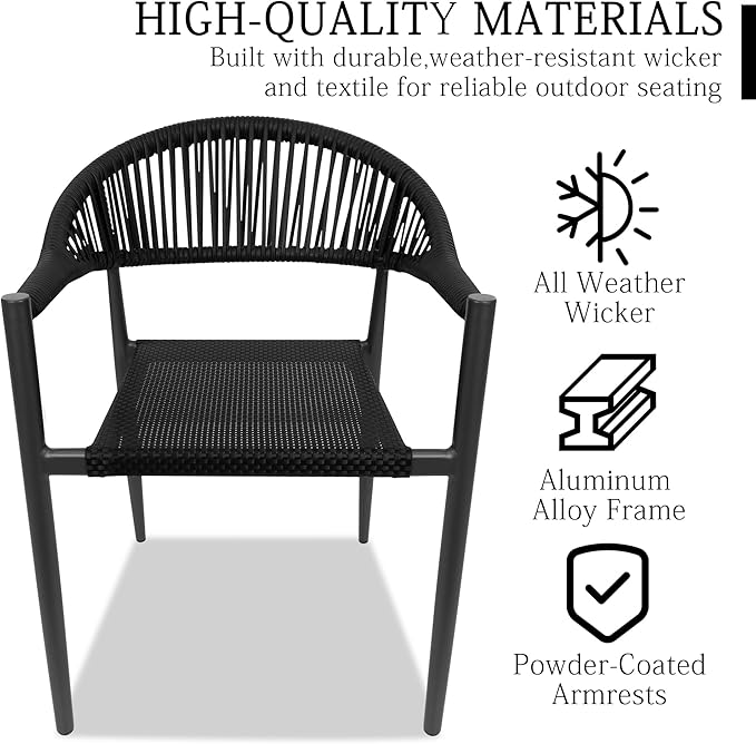 TWT Patio Dining Chairs Outdoor Stackable Dining Chairs for All Weather, Breathable Textilene Garden Outdoor Furniture for Backyard Deck (Black, Set of 4) - Image 7