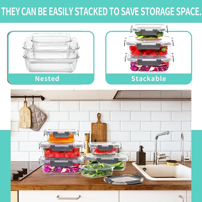 Skroam 10-Pack Glass Meal Prep Containers, Food Storage Containers - Image 4