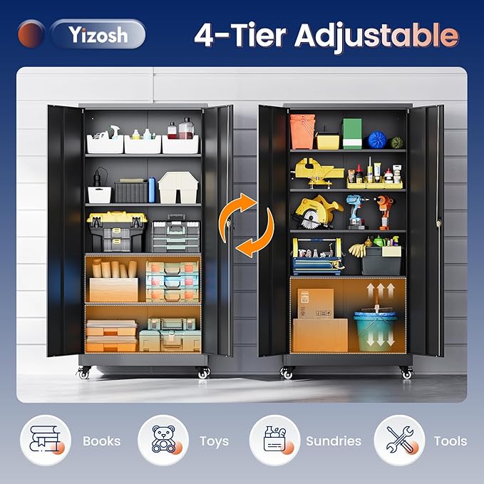 Yizosh Metal Garage Storage Cabinet with Locking Doors and Adjustable Shelves,- 75" Rolling Steel Tool Cabinet for Home Office,Garage,Warehouse - Image 5