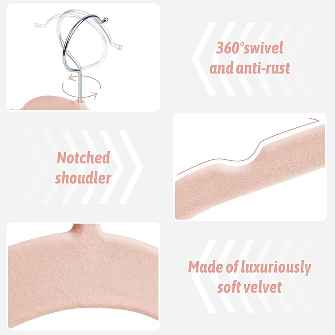 Premium Velvet Shirt Hangers 50 Pack, Non-Slip 360° Swivel Hook Space-Saving - Image 2