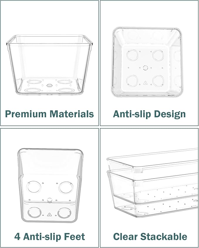 55Pcs Clear Plastic Drawer Organizers Set, 4size makeup drawer organizer trays - Image 6
