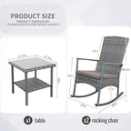 Outdoor Rocking Chair 3 Pieces High-Backed Rocking Chair Patio Rocking Chairs Outdoor Table and Chairs Anti-Slip Cushions Dark Grey - Image 2