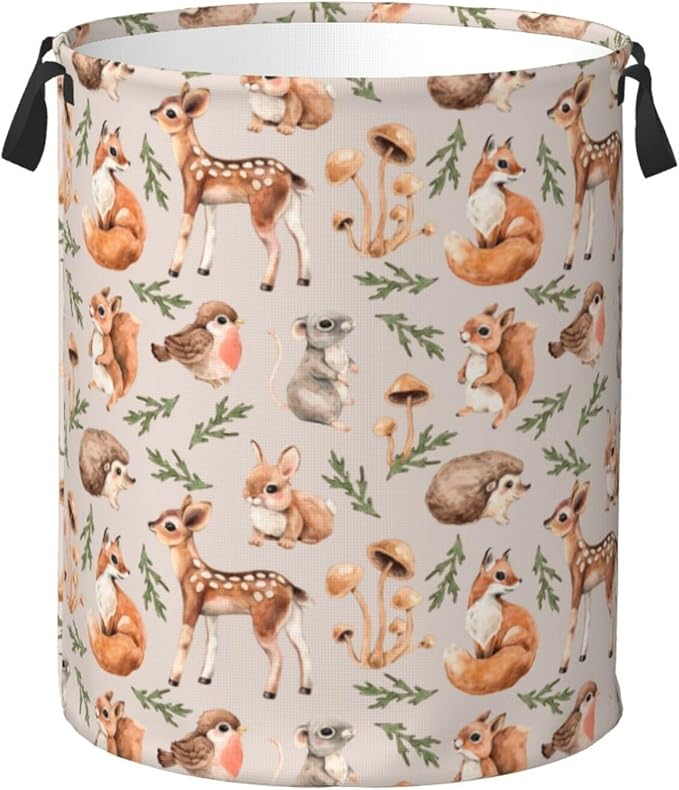 Forest Little Animal Laundry Hamper Bag, Deer Squirrel Hedgehog Fox Round by Unknown