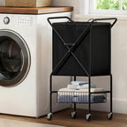 Laundry Basket with Wheels:88L Rolling Laundry Cart Foldable Metal Frame Dirty by MIBOIM