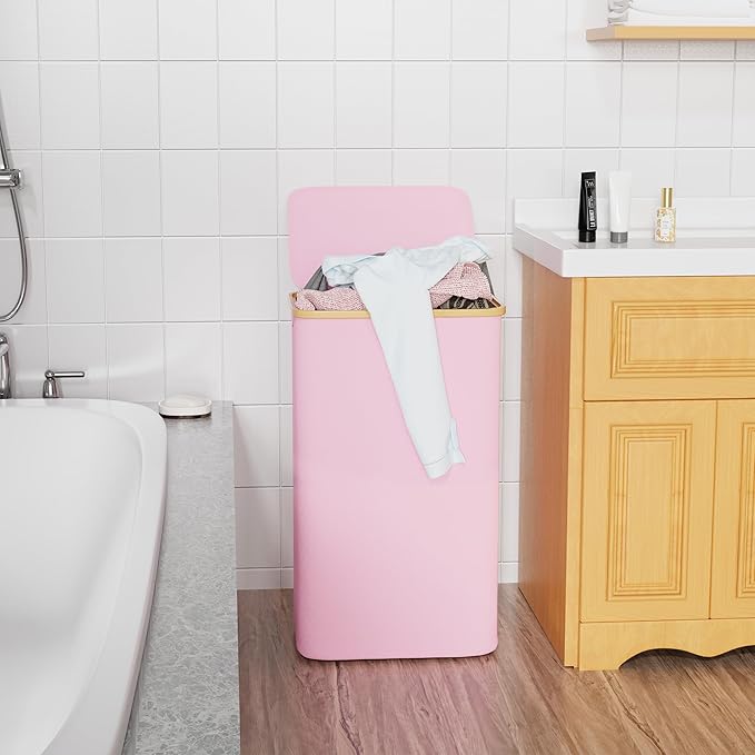 SUOCO Laundry Hamper with Lid, 29 Gal Clothes Basket with Bamboo Handles - Image 3