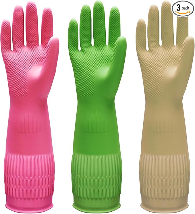 Bamllum 3 Pairs of Rubber Dishwashing Gloves by Bamllum