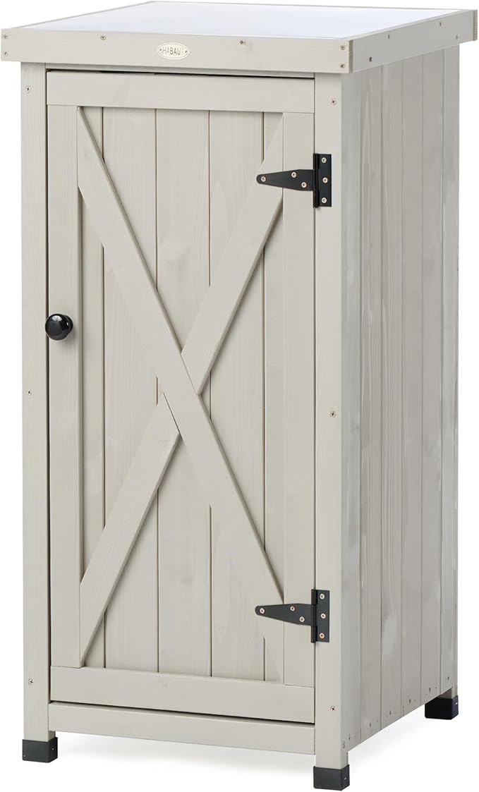 Outdoor Storage Cabinet for Patio, Garden Potting Bench Table with Shelves & Metal-Tabletop, Wooden Planting Work Station, Weatherproof by HABAU