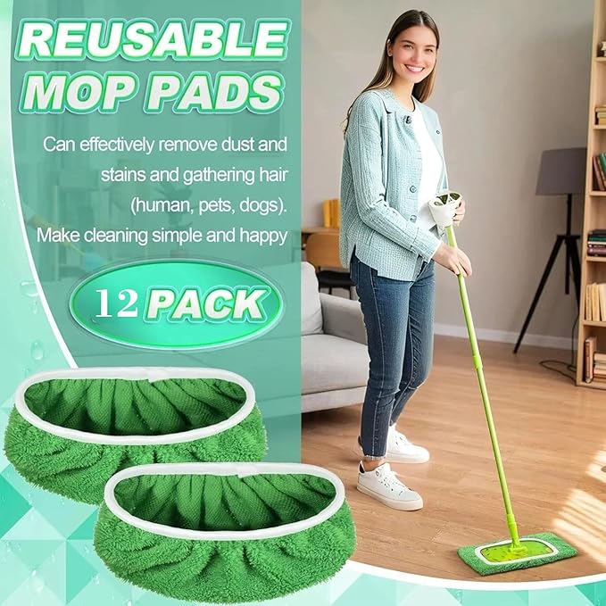 12-Pack Reusable Coral Fleece Mop Pads Washable Wet Mopping Cloths and Dry - Image 4