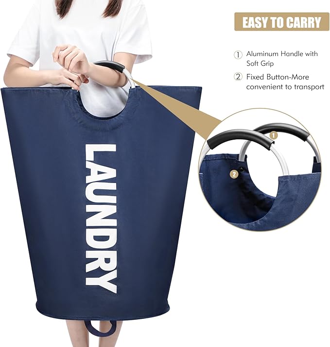 90L Large Laundry Basket, Freestanding Tall Clothes Hamper, Collapsible Laundry - Image 5