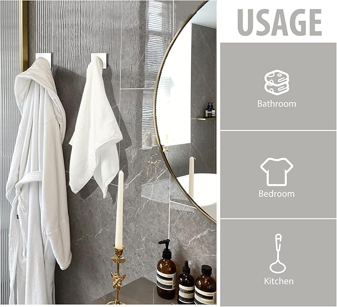 VIS'V Adhesive Towel Hooks, Waterproof Shower Wall Stick on Hooks, 2 Extra - Image 5