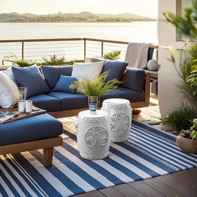 EFU Resin Garden Stool Indoor Outdoor,Decorative Antique Classic-Like Appearance, Waterproof UV Resistant Lightweight Sturdy,for Living Room, Garden Room, Patio(White) - Image 9