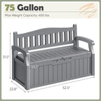 Homall 75 Gallon Outdoor Storage Benches Lockable Deck Box with Waterproof and UV Resistant, Waterproof Storage Box for Patio Furniture, Tools, Cushions (Grey) - Image 3