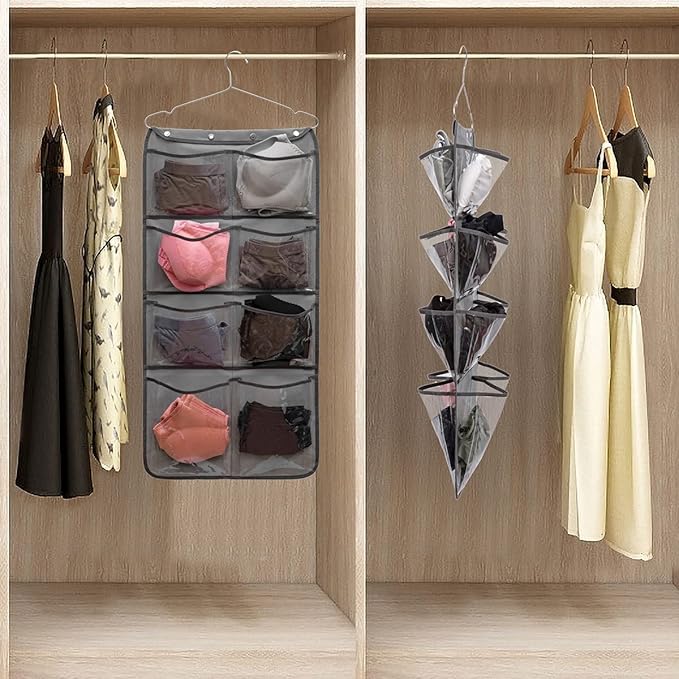 Dual Sided Hanging Closet Organizer Durable Socks Stocking Clothes Bra - Image 4