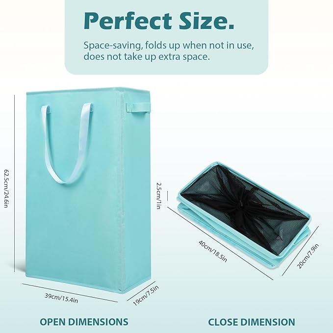 Odonata Slim Laundry Hamper Handles Collapsible Laundry Basket Thin Dirty - Image 2