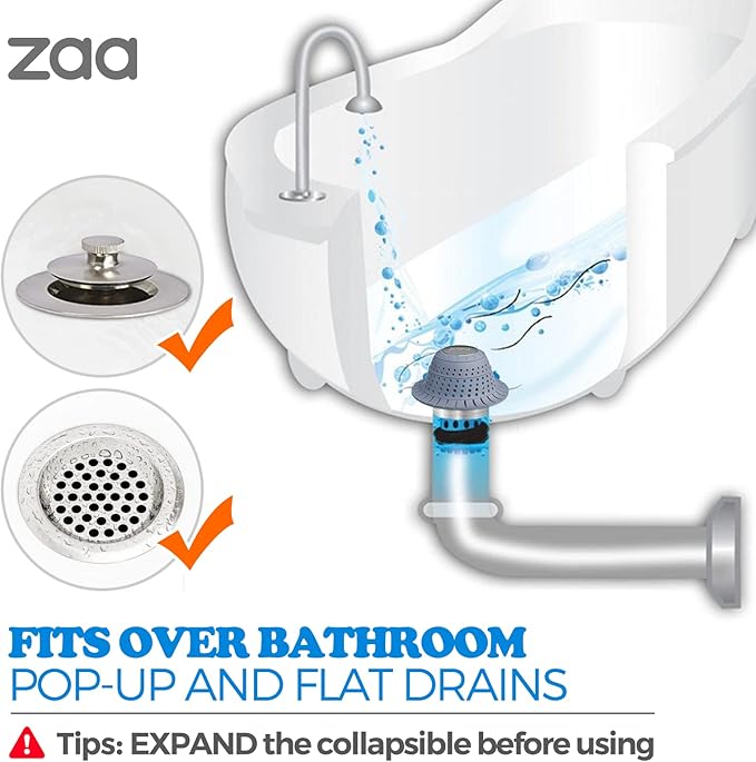 zaa Bathtub Drain Hair Catcher, Premium Silicone Collapsible One Pack Drain - Image 3