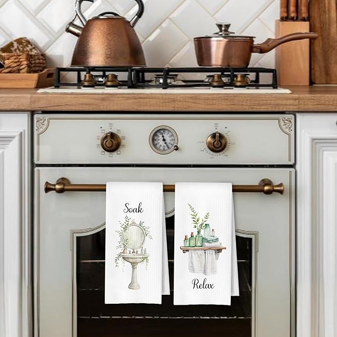 Boho Farmhouse Bathroom Hand Towels Set of 4, Relax Breathe Soak Unwind - Image 3