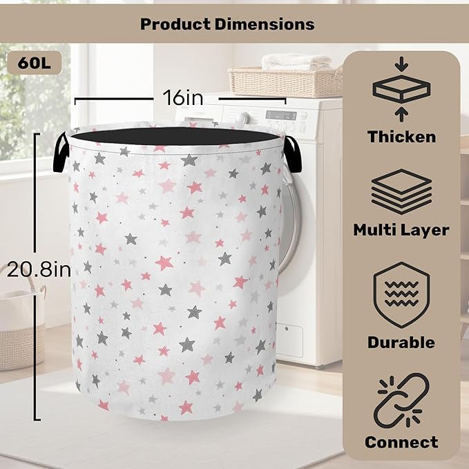 Cute Pink Stars Foldable Canvas Laundry Basket - Image 2