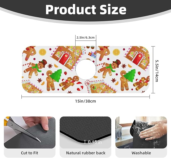 Christmas House Gingerbread Man Furits Kitchen Sink Splash Guard Faucet Mat 1 - Image 2