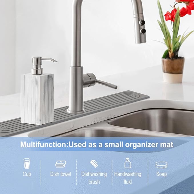 Stone Faucet Mat for Kitchen Sink- 15.6''x 3.9''Diatomite Fast-Drying Faucet Mat - Image 6