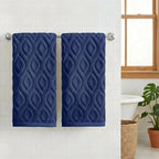 Artoid Mode 2 Pcs Navy Blue 3D Diamond Grid Jacquard Hand Towels - Image 2
