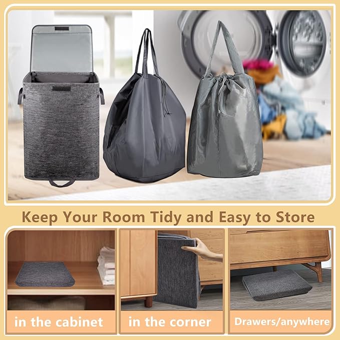 Foldable Laundry Hamper with 2 Removable Drawstring Bags, Portable Laundry - Image 6