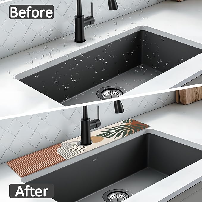 24" X 5.5" Kitchen Sink Splash Guard Faucet Mat Boho Super Absorbent Fast - Image 6
