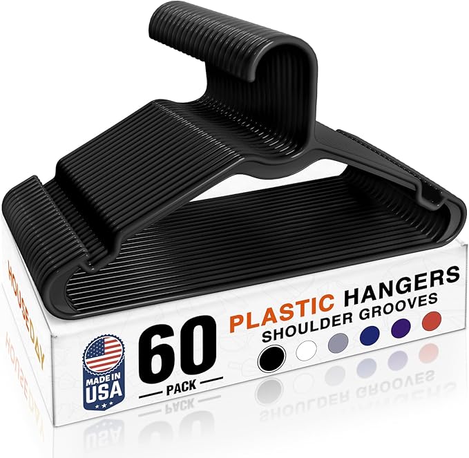 HOUSE DAY Black Plastic Hangers 60 Pack, Lightweight Clothes Hangers by HOUSEDAY