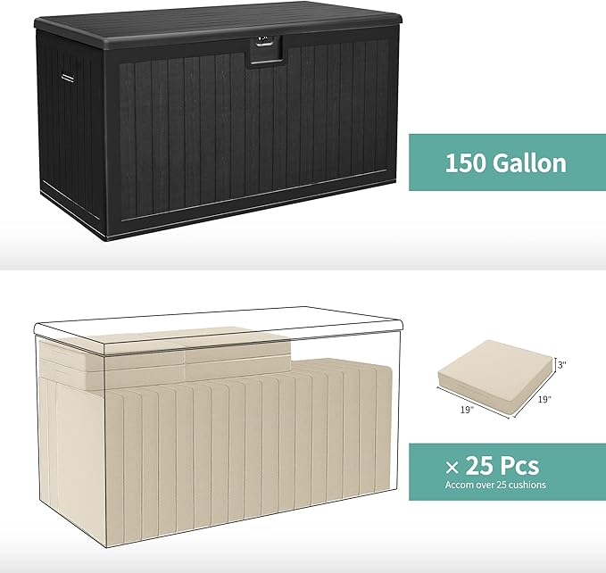 YITAHOME 150 Gallon Large Deck Box with Side Handles, Outdoor Double-Wall Storage for Patio Furniture Cushions, Garden Pool Accessories, Waterproof & Lockable - Image 6