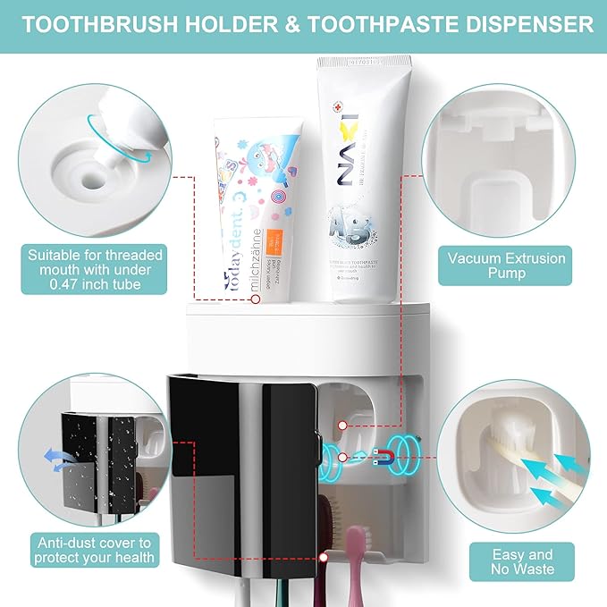 Toothbrush Holder Toothpaste Dispenser Wall Mounted - Image 3