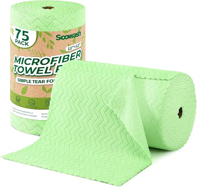 Microfiber Cleaning Cloths Roll, 75 Pack Tear Away Microfiber Towels Roll by SOOWASH