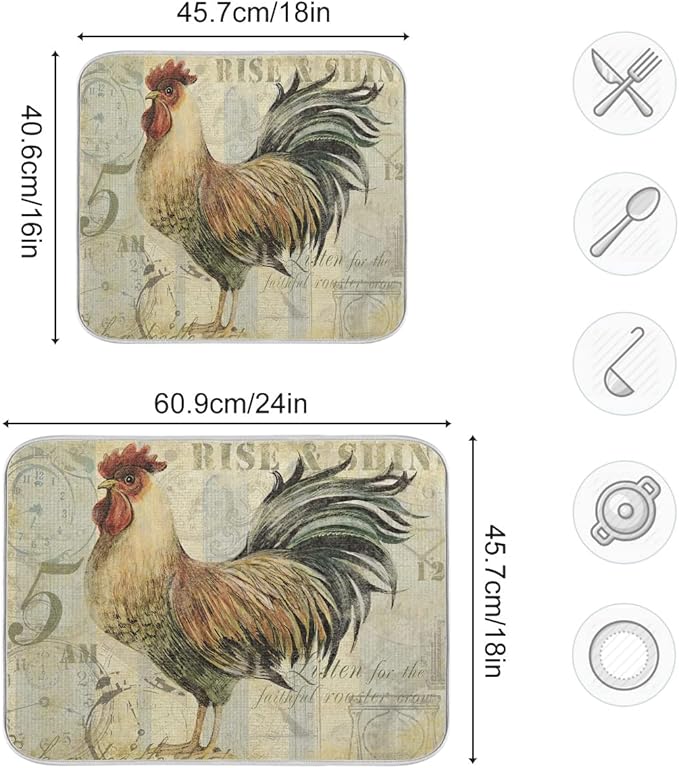 Farmhouse Rooster Dish Drying Mat 16 x 18 Inch - Image 2
