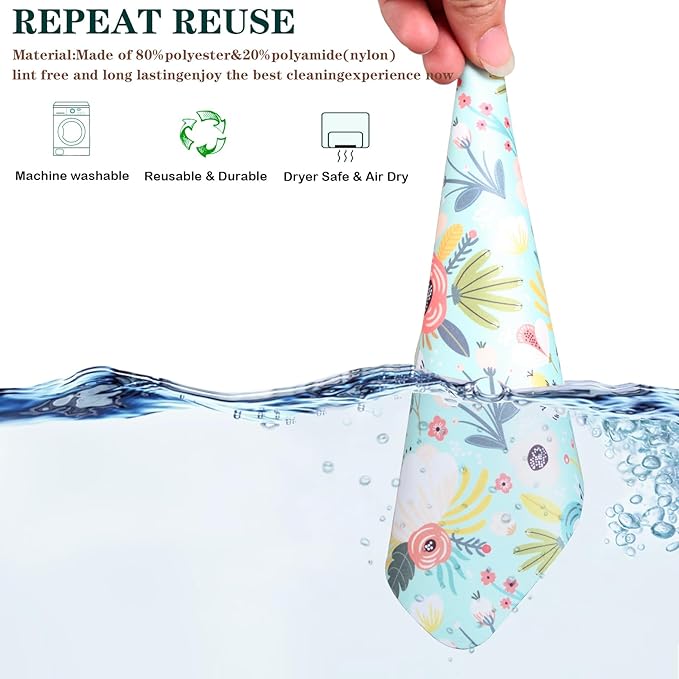 12Pcs Multicolor Flowers Drawing Microfiber Cleaning Cloths - Image 5
