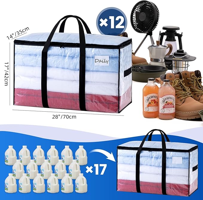 TAILI Extra Large Moving Bags, 12 Pack Clear Heavy Duty Totes - Image 6