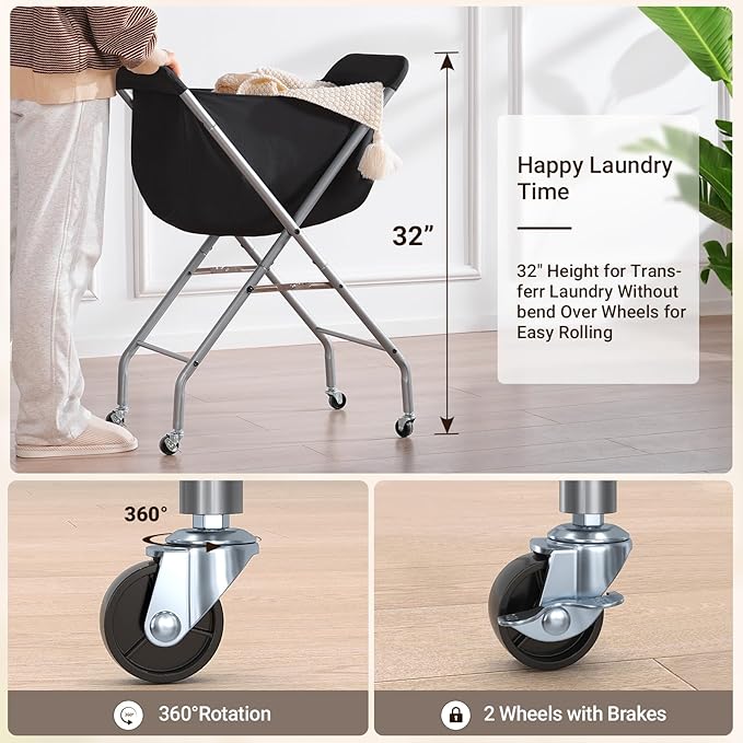 ELYKEN Laundry Cart with Wheels, 32”H Easy Rolling Laundry Hamper with - Image 2