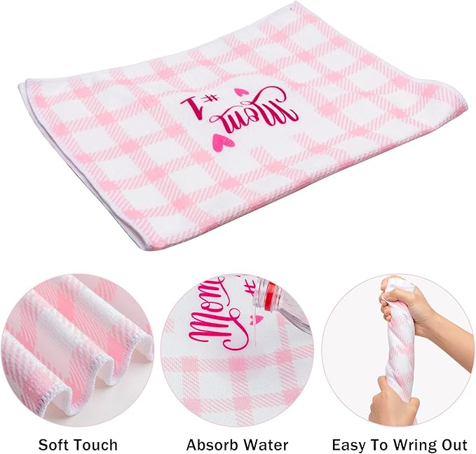 R HORSE 5Pcs Best Mom Kitchen Dish Towel Set Mother Pink Floral Absorbent - Image 3