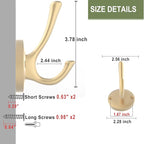 Gold Coat Hooks for Wall, 3 Pack Towel Hook Heavy Duty Metal Double Bath Robe - Image 7