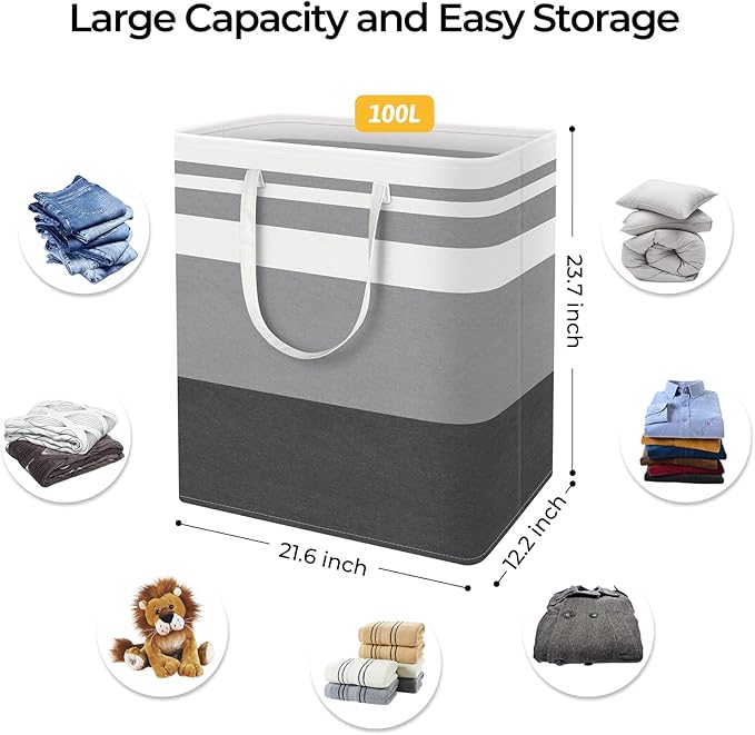 HomeHacks 3-Pack Large Laundry Basket, Waterproof, Freestanding Laundry Hamper - Image 3