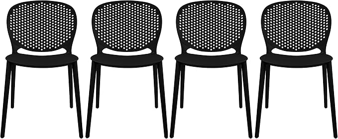 2xhome Set of 4 Patio Dining Chairs | Modern Stackable Outdoor Pool Side Chair | Weather Resistant Plastic for Yard, Porch, Balcony, Kitchen, Black by 2xhome