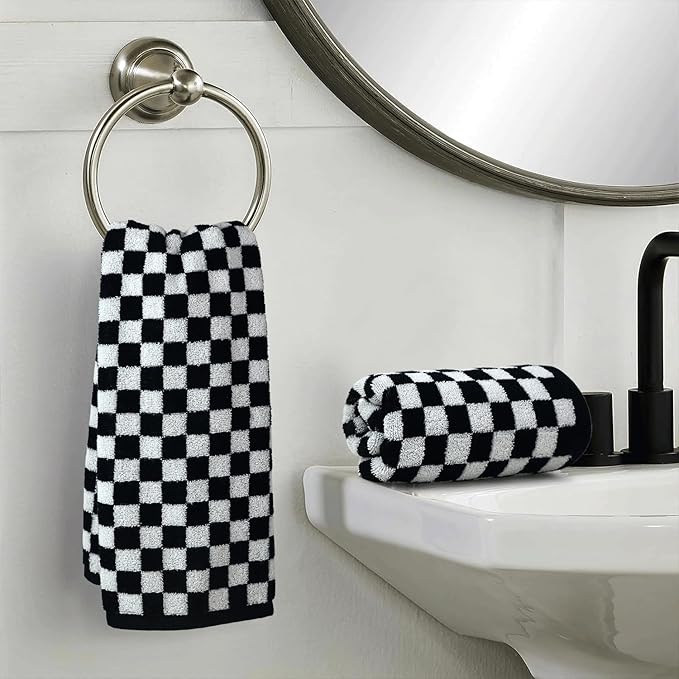 Jacquotha Black and White Hand Towels 4 Pack, Cotton Decorative Bathroom Hand - Image 4