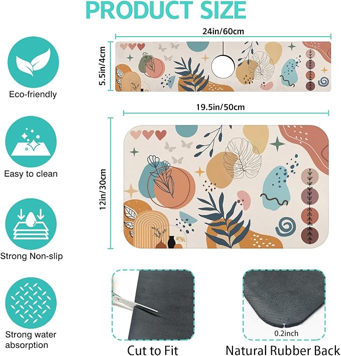 Dish Drying Mat for Kitchen Counter Matt, Super Absorbent Non-slip Rubber Backed - Image 2